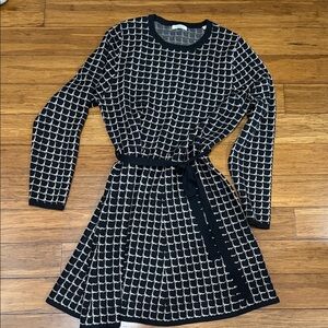 Max Studio Black and Cream Checkered Midi Dress